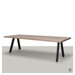 Moderne-eettafel-met-massief-eiken-blad-en-accent-onderstel
