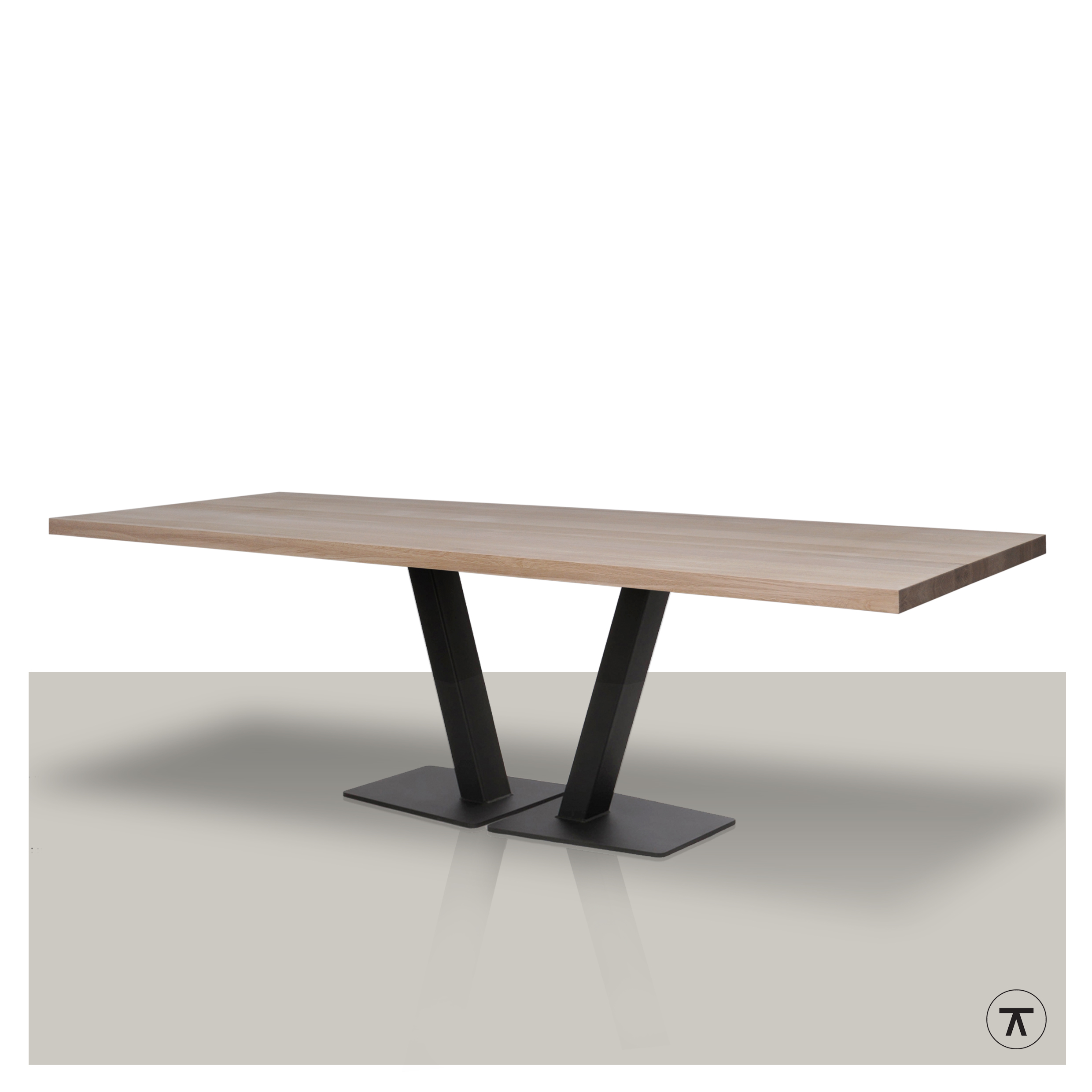 Rechthoekige tafel Coeur, een moderne tafel metalen V onderstel