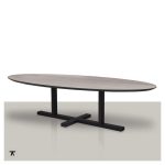 Ovale-eettafel-eikenhout-tafelblad-met-zwarte-rand-en-metalen-H-onderstel