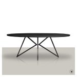 Ovale-eettafel-zwart-eikenhout-blad-met-zwart-metalen-vlinder-onderstel