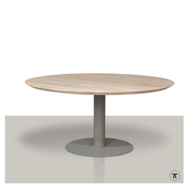 ronde eettafel eiken met champagne metalen onderstel