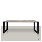 iroko houten buitentafel met metalen U-onderstel zijaanzicht