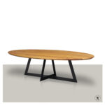 Ovale tuintafel-Cameleon van Iroko hout met zwart metalen slee onderstel