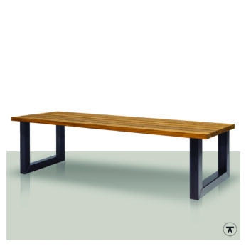 Tuintafel Ouk van Iroko hout met zwart metalen U onderstel