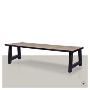 iroko houten tuintafel PIET met metalen A poot