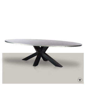 Ovale buitentafel van zink met zwart matrix onderstel
