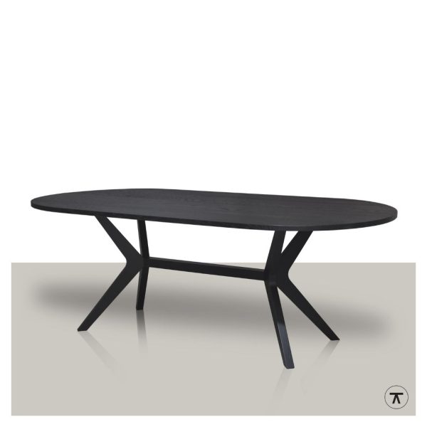 Slim-eikenhouten-plat-ovale-eettafel-verjongd-met-elegant-eiken-onderstel-zwart