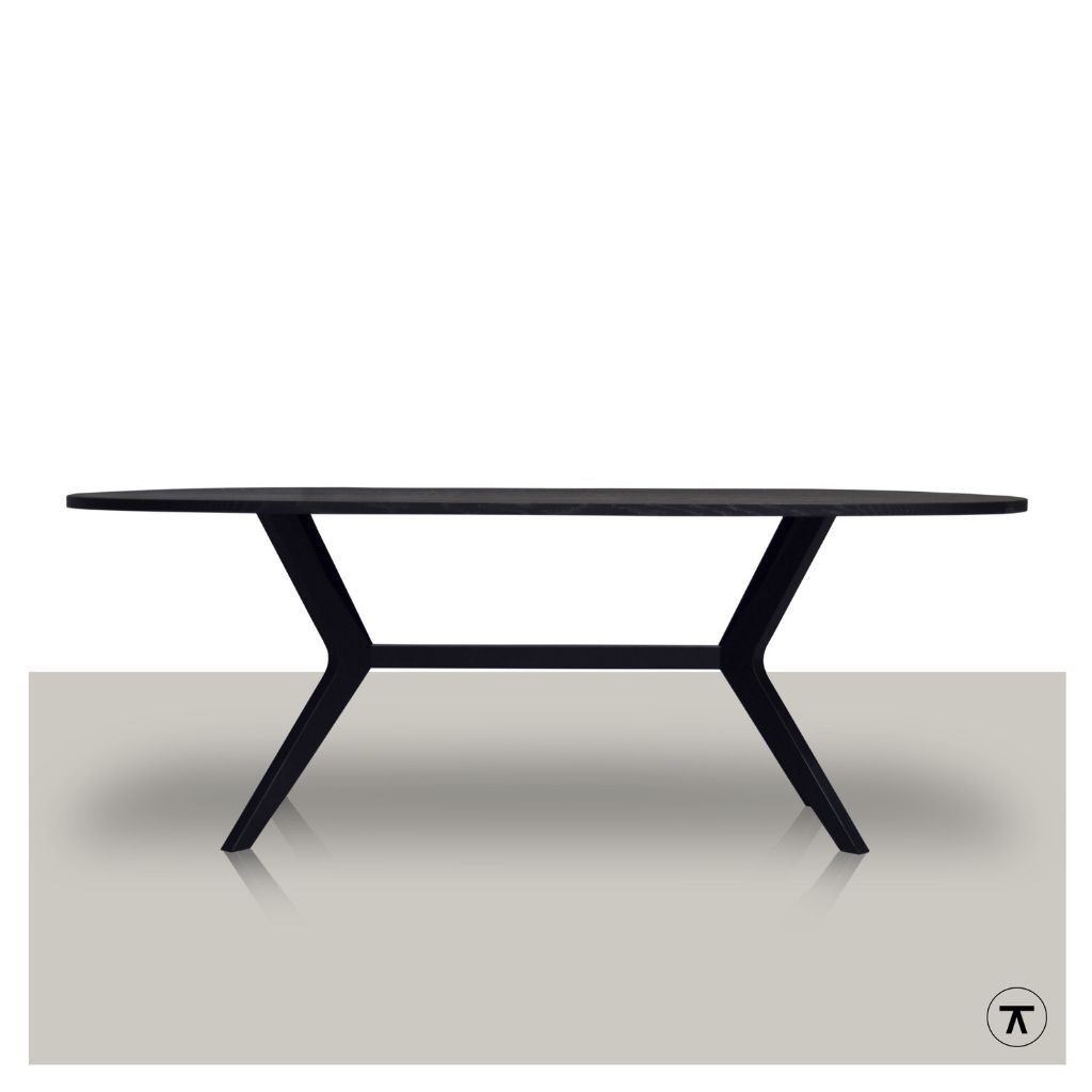 Slim-plat-ovale-eettafel-met-elegant-eiken-onderstel-zwart