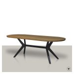 Smoked plat ovale eettafel eikenhout met elegant eiken onderstel Slim