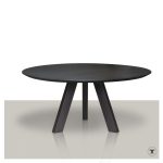 Zwarte ronde houten eettafel met 3 metalen poten
