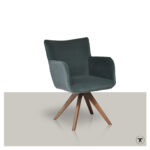 Eetkamerstoel Leonie in blauw/groen met houten poot