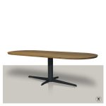 Eiken plat ovale eettafel met een metalen Bird onderstel