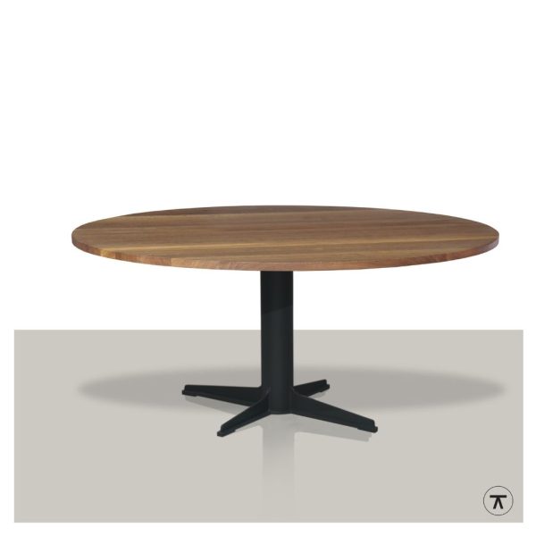 Ronde houten eettafel smoked met metalen onderstel - Tow