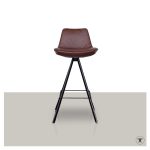 Draaibare barkruk van leer met zwart onderstel vooraanzicht