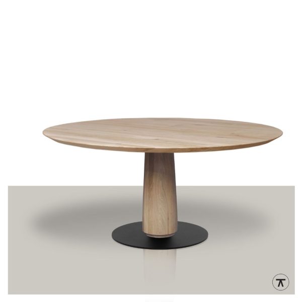 Ronde tafel Boom met eikenhouten middenpoot en metalen plaat