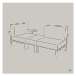 Loungebank Domino 2 zits met een hocker tussenin