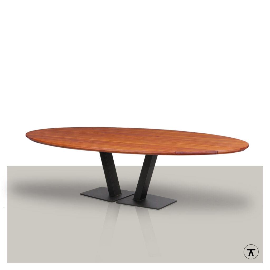 Ovale tuintafel Duka van Padoek hout met metalen V onderstel