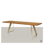Tuintafel Padeo van Iroko hout met Champagne kleur metalen onderstel
