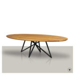 Ovale tuintafel Padora Iroko hout met zwart metalen vlinder onderstel