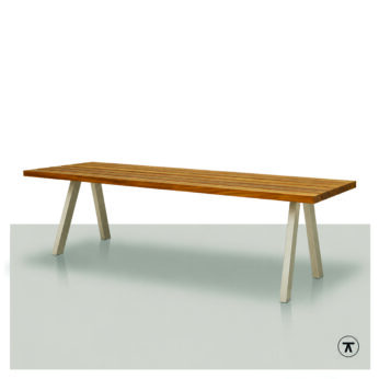 Tuintafel Dakou van Iroko hout met champagne kleur metalen onderstel
