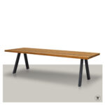 Tuintafel Dakou van Iroko hout met zwart metalen onderstel