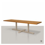 Rechthoekige tuintafel Padulo van Iroko hout met champagne metalen plat kruis onderstel