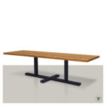 Rechthoekige tuintafel Padulo Iroko met zwart metalen plat kruis onderstel