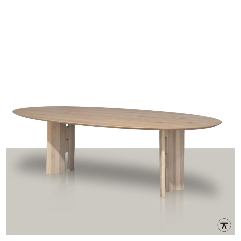 Ovale tafel Opach met houten wangonderstel