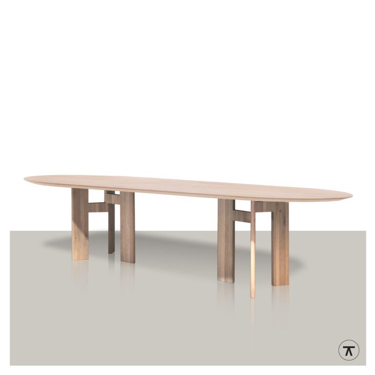 Plat ovale tafel Lift met houten onderstel