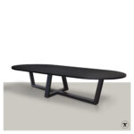 Plat ovale tafel Empire met metalen onderstel