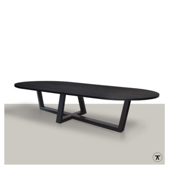 Plat ovale tafel Empire met metalen onderstel