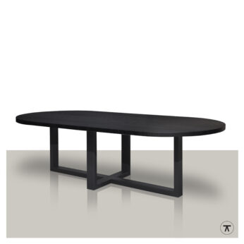Moderne plat ovale tafel Beach met metalen plat kruis onderstel