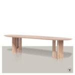 Plat ovale tafel Bauhaus met houten wangen onderstel