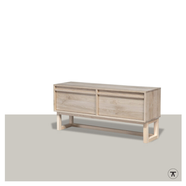 TV-kast Dudok met 2 kleppen en houten onderstel - in blank eiken