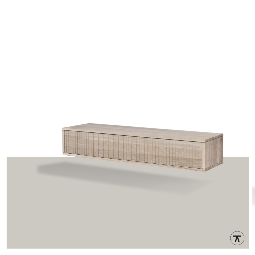 TV-kast Groove met 2 kleppen in blank eiken zwevend