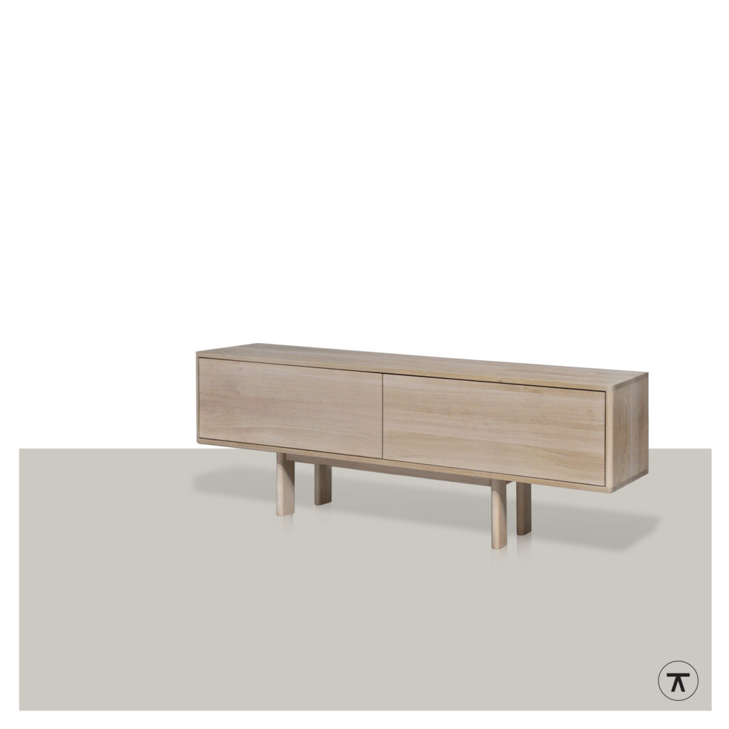 TV-kast Ronda met 2 kleppen in blank eiken met houten onderstel