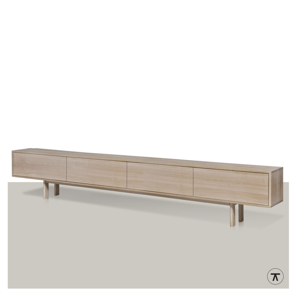 TV-kast Ronda met 4 kleppen in blank eiken met houten onderstel