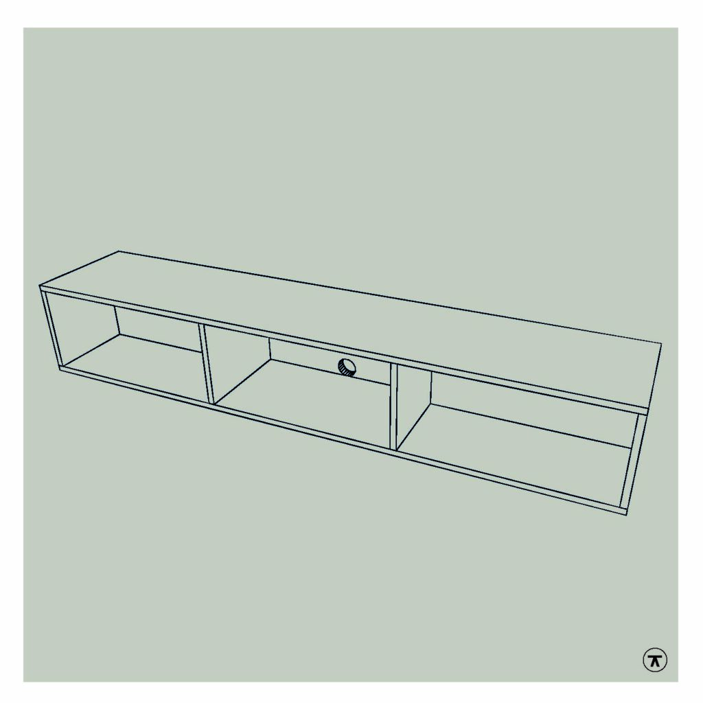 Lijntekening van tv kast met kabeldoorvoer aan de achterzijde