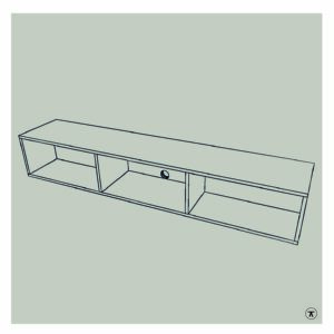 Lijntekening van tv kast met kabeldoorvoer aan de achterzijde