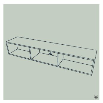 Lijntekening van tv kast met kabeldoorvoer aan de achterzijde