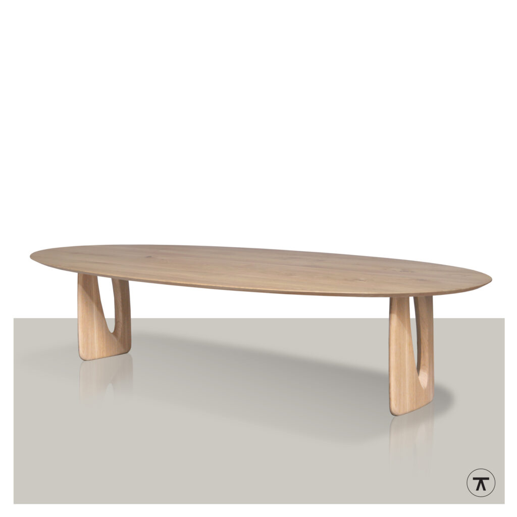Ovale tafel Balluno met design open houten onderstel