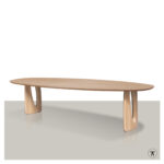 Fins ovale tafel Balun met sierlijk design houten onderstel