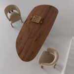 Bovenaanzicht organische houten eettafel