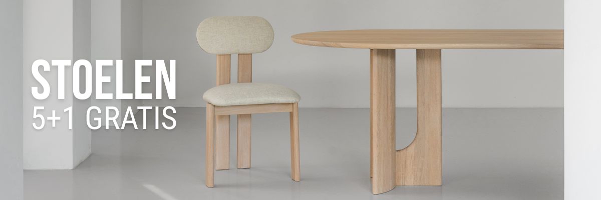 Actie 5 stoelen + 1 gratis - houten stoel en houten tafel