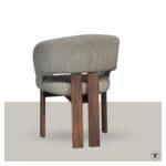 Achterzijde eetkamerstoel Mar met open rug en notenhouten onderstel