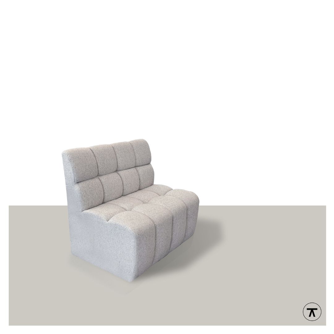 Stoffen eetkamerbank Kuub met doorgestikte naden en doorlopend onderstel.